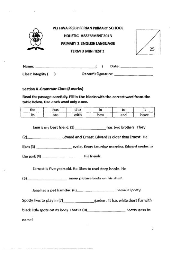 Pei Hwa P1 Eng WA3 2013 exam paper PDF preview