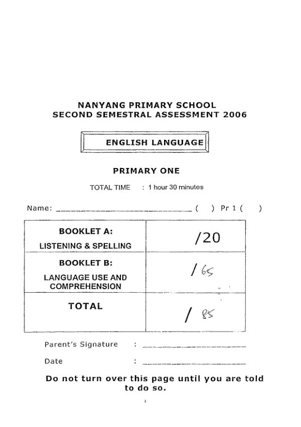 Nanyang P1 Eng SA2 2006 exam paper PDF first page preview