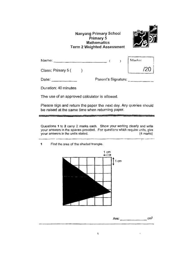 First page preview of P5 Math 2024 WA2 — Nanyang