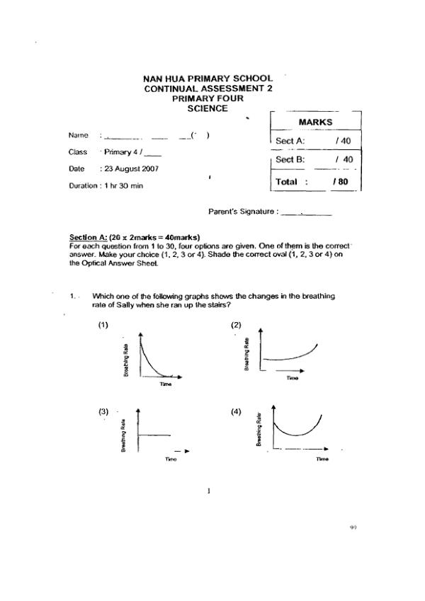 Nan Hua P4 Sci WA3 2007 exam paper PDF preview