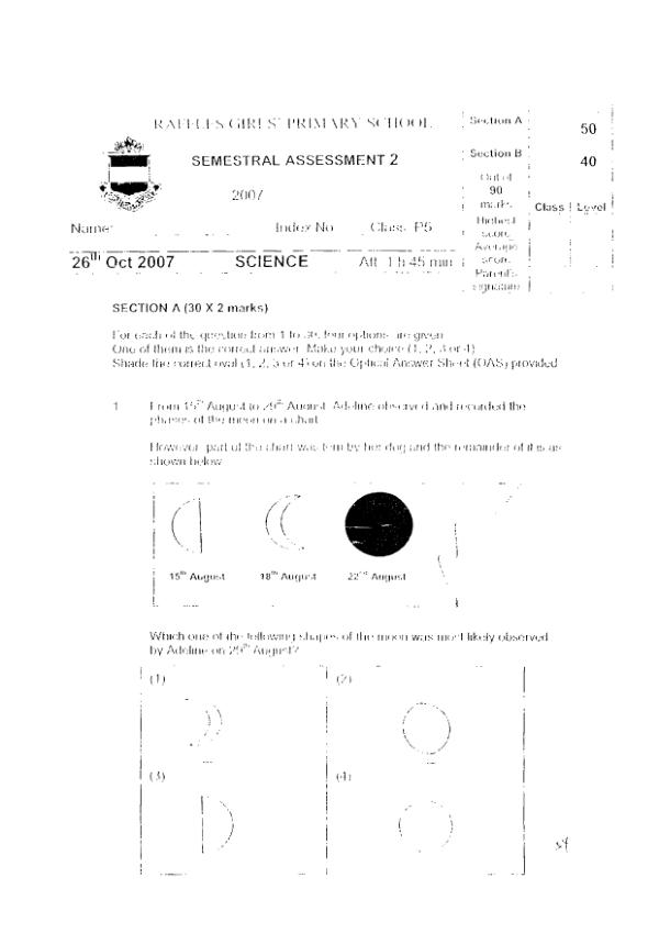 Raffles Girls P5 Sci SA2 2007 exam paper PDF preview