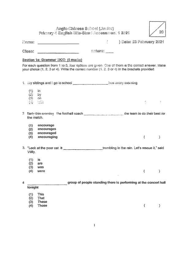 Anglo Chinese P4 Eng WA3 2021 exam paper PDF first page preview
