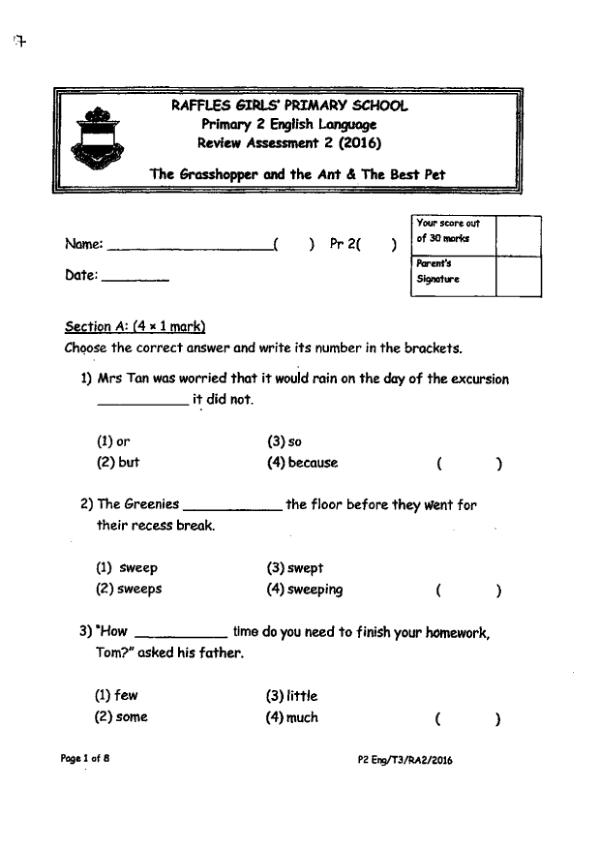 Raffles Girls P2 Eng WA3 2016 exam paper PDF first page preview