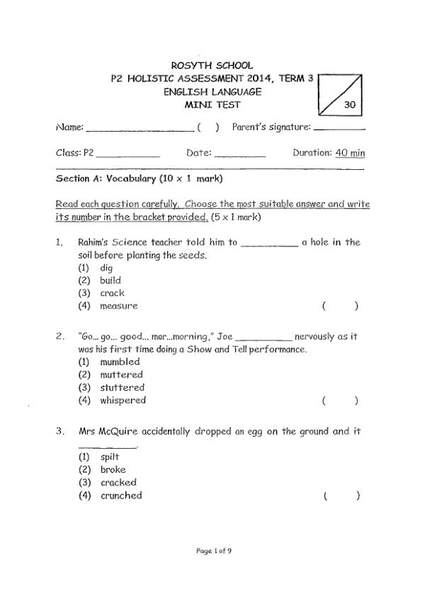 Rosyth P2 Eng WA3 2014 exam paper PDF preview