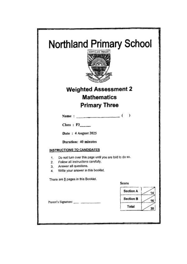 First page preview of P3 Math 2025 WA2 — Northland Primary