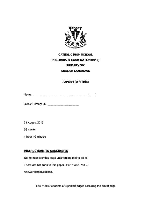 Catholic High P6 Eng SA2 2018 exam paper PDF preview