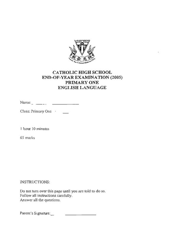 Catholic High P1 Eng SA2 2005 exam paper PDF preview