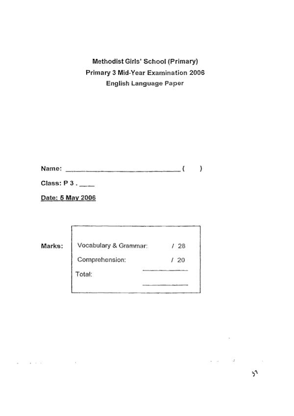 Methodist Girls P3 Eng WA2 2006 exam paper PDF first page preview