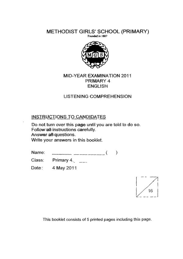 Methodist Girls P4 Eng WA2 2011 exam paper PDF preview