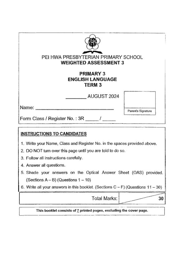 First page preview of P3 Eng 2024 WA3 — Pei Hwa