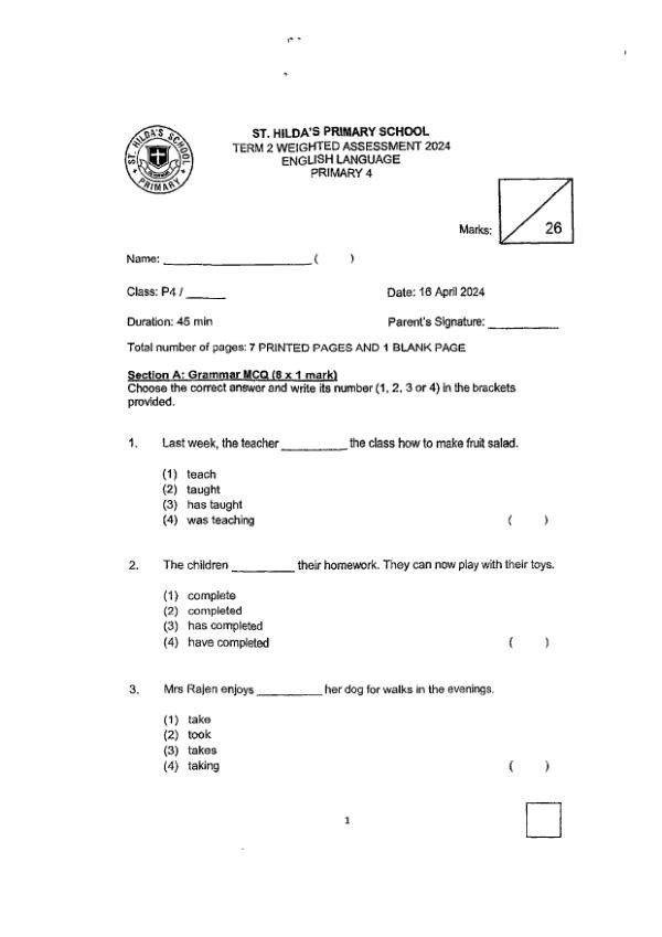 First page preview of P4 Eng 2024 WA2 — St Hildas