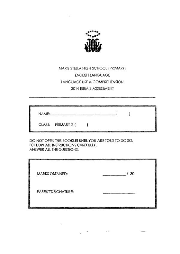 Maris Stella High P2 Eng WA3 2014 exam paper PDF preview