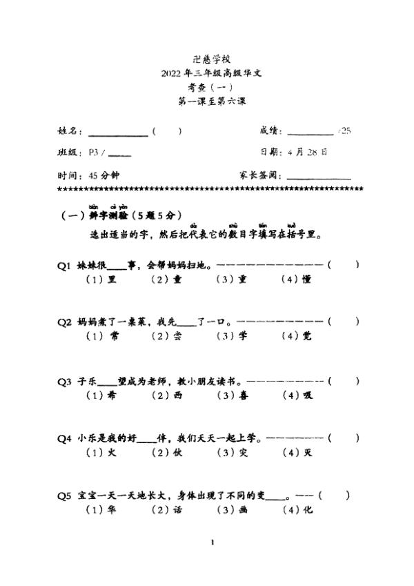 Red Swastika P3 Chi WA3 2022 exam paper PDF preview