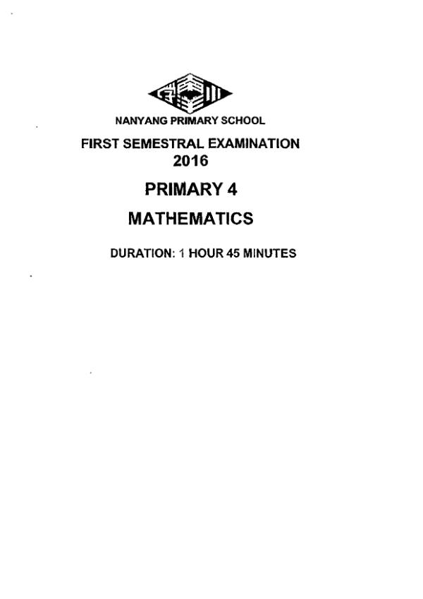 First page preview of P4 Math 2016 WA2 — Nanyang