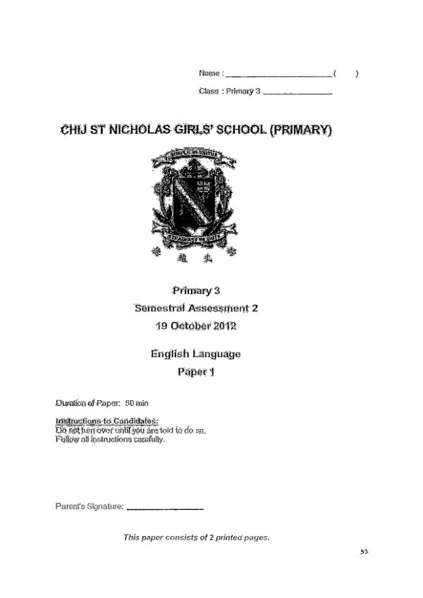 CHIJ P3 Eng SA2 2012 exam paper PDF preview