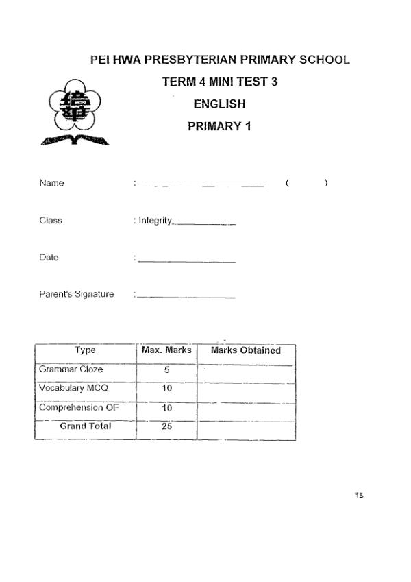 Pei Hwa P1 Eng SA2 2012 exam paper PDF preview