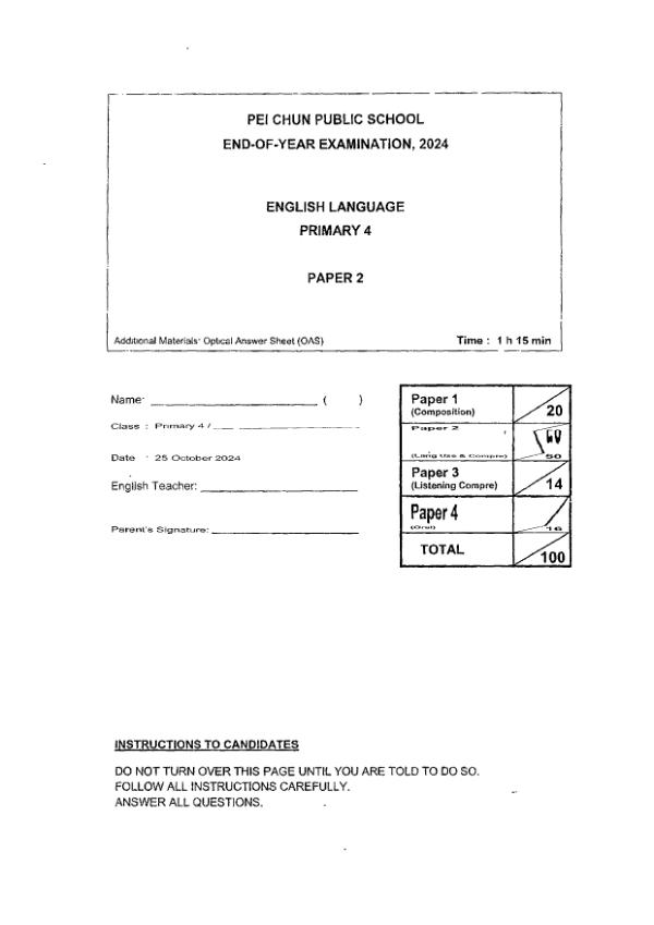First page preview of P4 Eng 2024 SA2 — Pei Chun