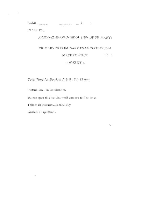 Anglo Chinese P6 Math SA2 2004 exam paper PDF first page preview