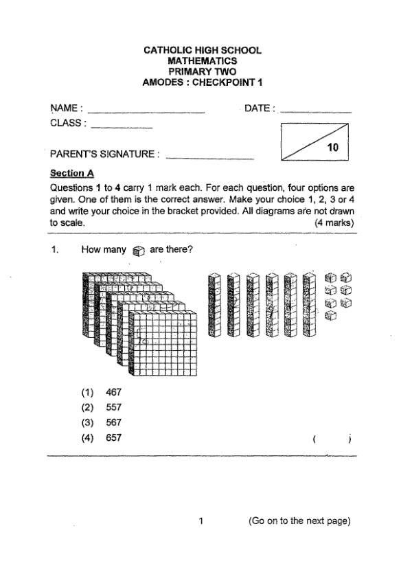 First page preview of P2 Math 2019 SA2 — Catholic High