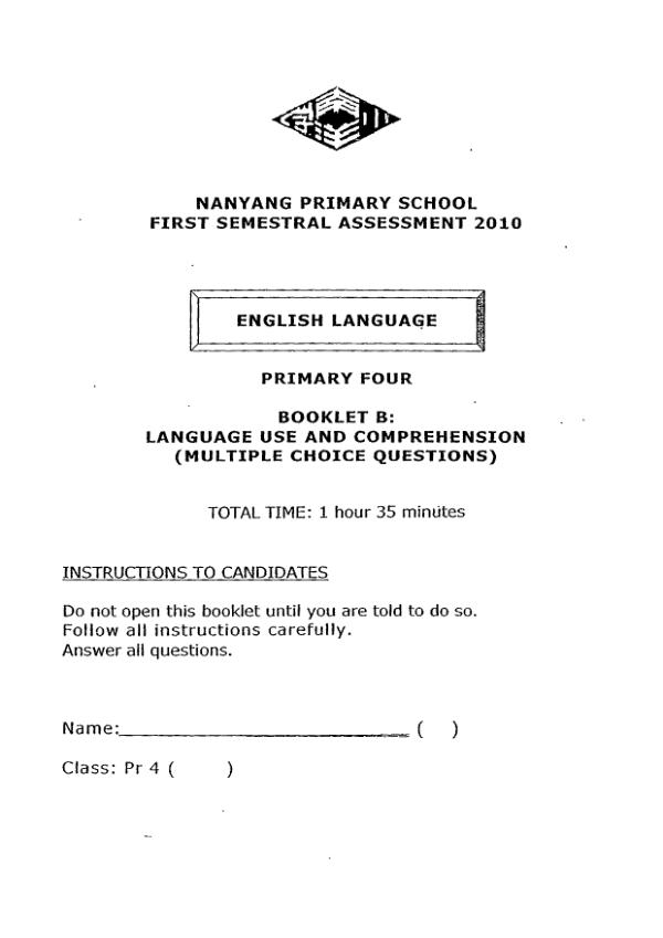 Nanyang P4 Eng WA2 2010 exam paper PDF first page preview