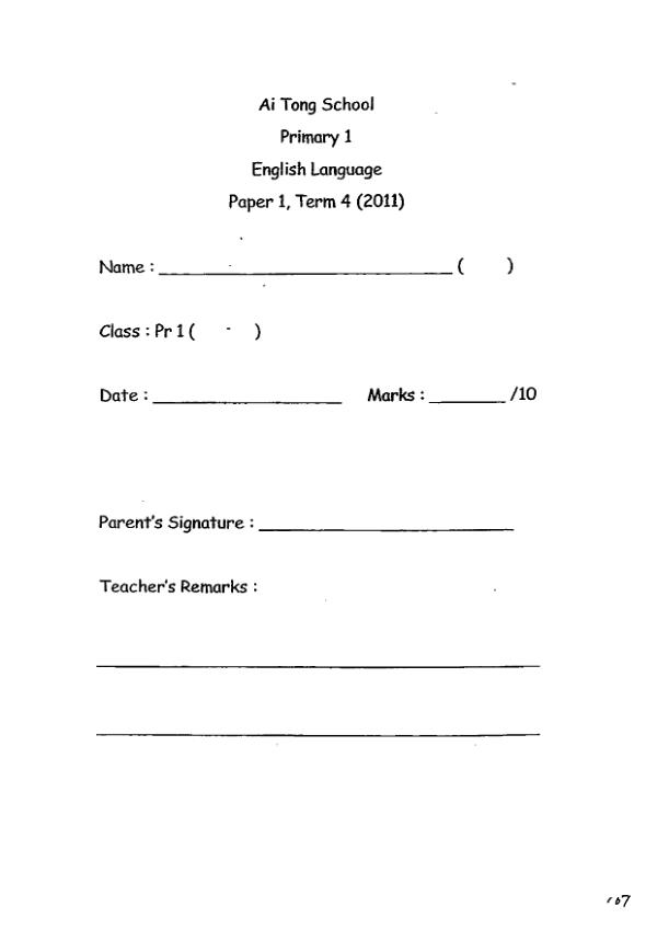 Ai Tong P1 Eng SA2 2011 exam paper PDF first page preview