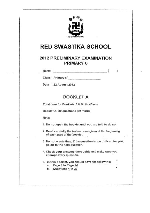 Red Swastika P6 Sci SA2 2012 exam paper PDF preview