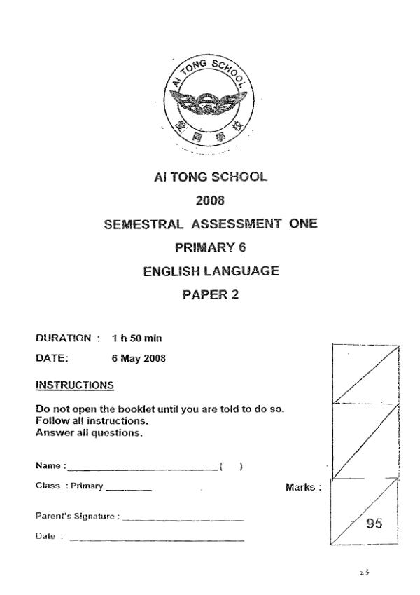Ai Tong P6 Eng WA2 2008 exam paper PDF preview