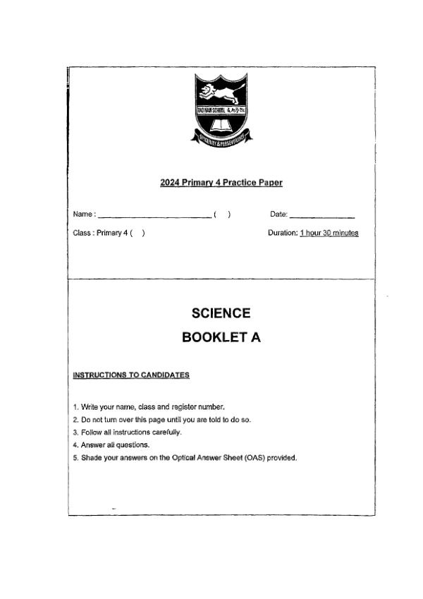 First page preview of P4 Sci 2024 WA3 — Tao Nan