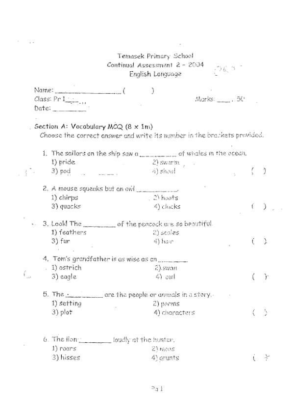 Temasek P1 Eng WA3 2004 exam paper PDF preview