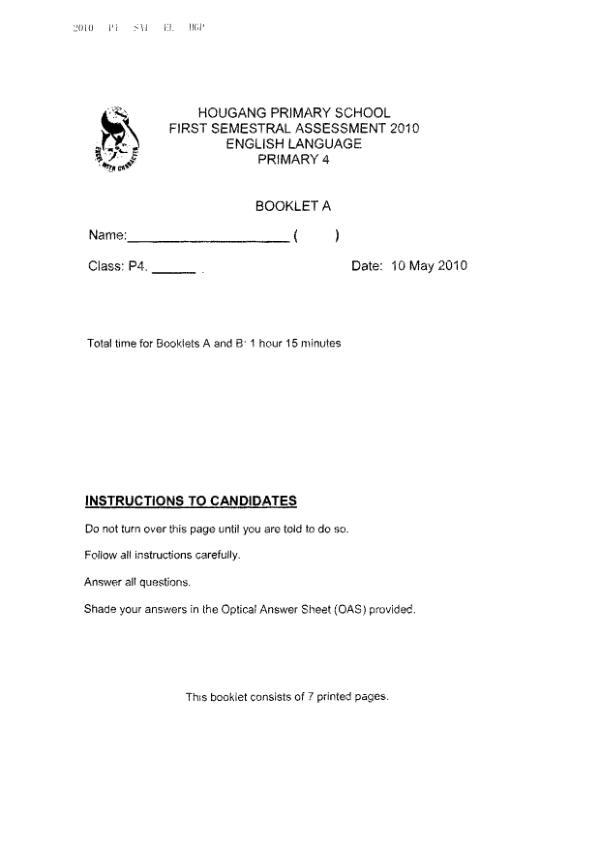 Hougang P4 Eng WA2 2010 exam paper PDF preview
