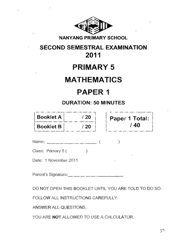 Nanyang P5 Math SA2 2011 exam paper PDF preview
