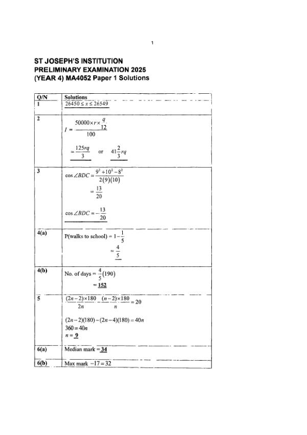 St Josephs Sec4 E_Maths Prelim 2025 exam paper PDF preview