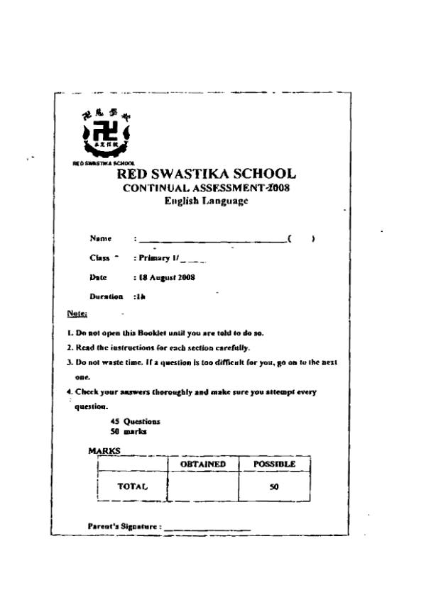 Red Swastika P1 Eng WA3 2008 exam paper PDF preview