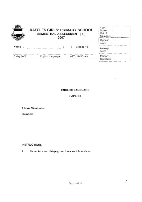 Raffles Girls P5 Eng WA2 2007 exam paper PDF preview