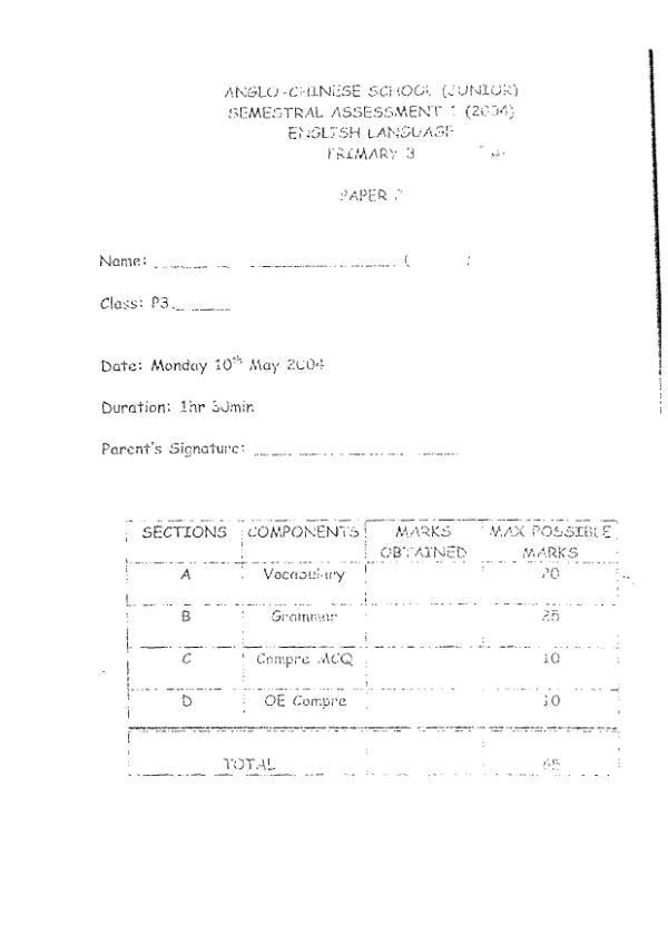Anglo Chinese P3 Eng WA2 2004 exam paper PDF preview