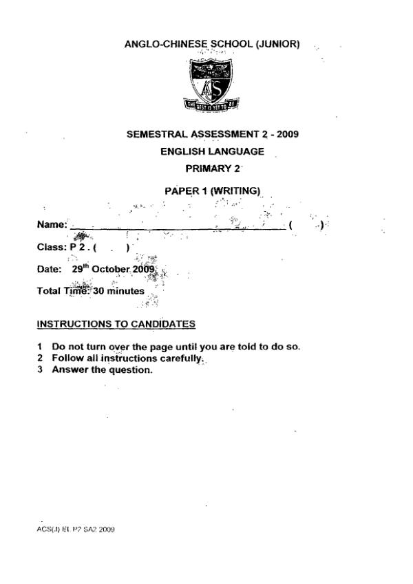 Anglo Chinese P2 Eng SA2 2009 exam paper PDF preview