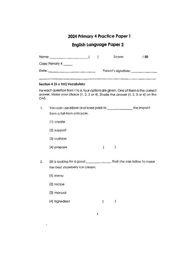 First page preview of P4 Eng 2024 WA1 — Tao Nan