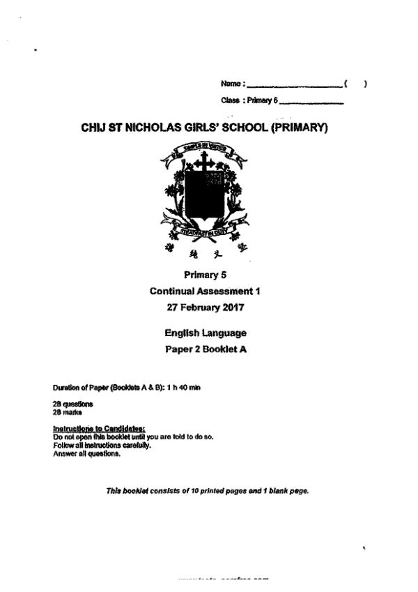 CHIJ P5 Eng WA1 2017 exam paper PDF preview