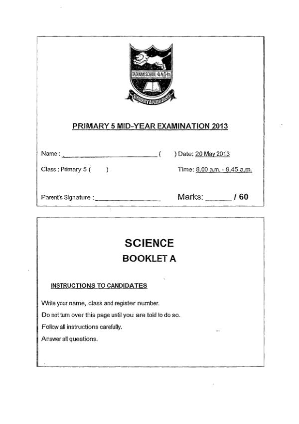 Tao Nan P5 Sci WA2 2013 exam paper PDF preview