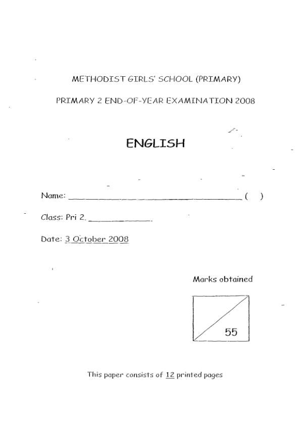 Methodist Girls P2 Eng SA2 2008 exam paper PDF preview