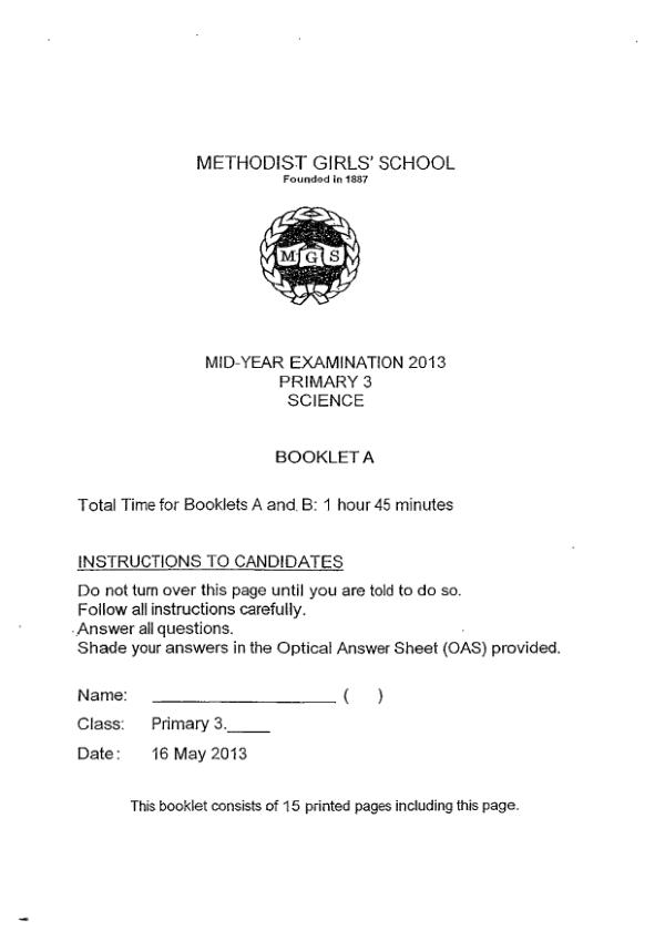 Methodist Girls P3 Sci WA2 2013 exam paper PDF preview