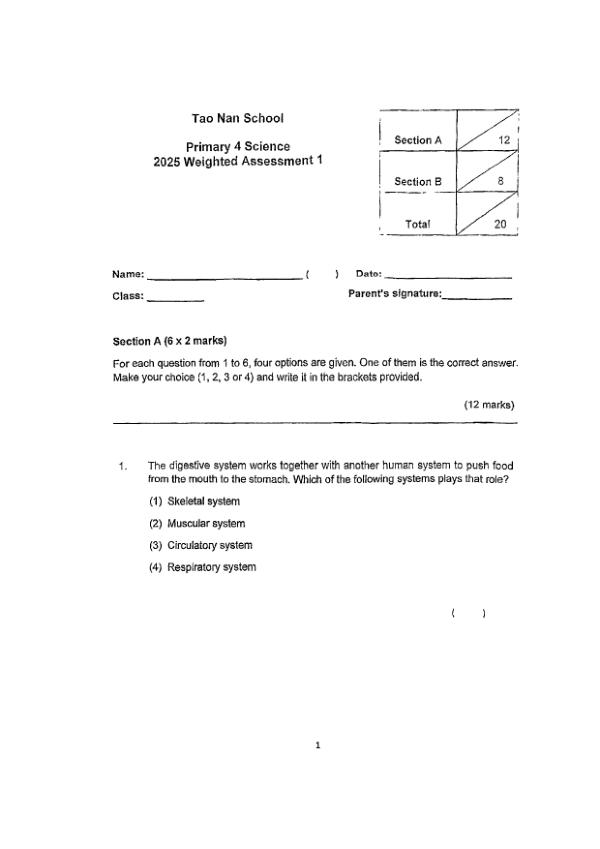 First page preview of P4 Sci 2025 WA1 — Tao Nan