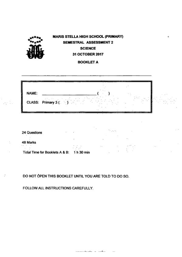 Maris Stella High P3 Sci SA2 2017 exam paper PDF first page preview