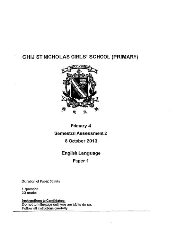 CHIJ P4 Eng SA2 2013 exam paper PDF first page preview