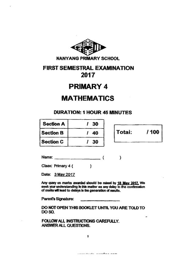 First page preview of P4 Math 2017 WA2 — Nanyang