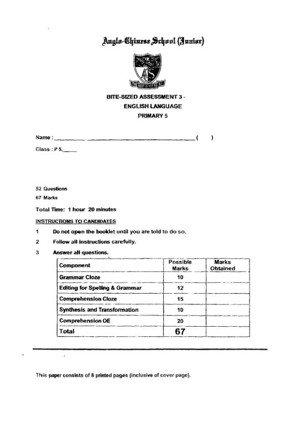 First page preview of P5 Eng 2024 WA3 — Anglo Chinese
