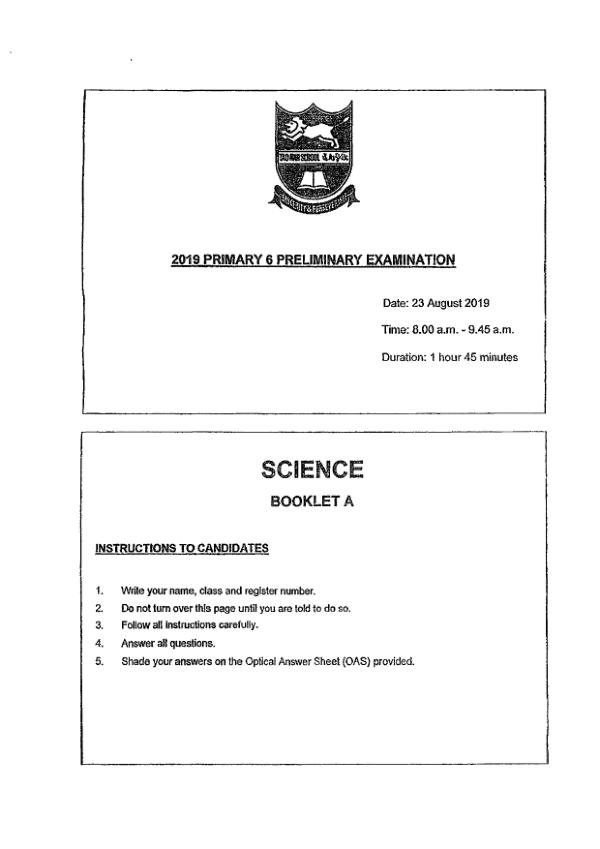 Tao Nan P6 Sci SA2 2019 exam paper PDF first page preview