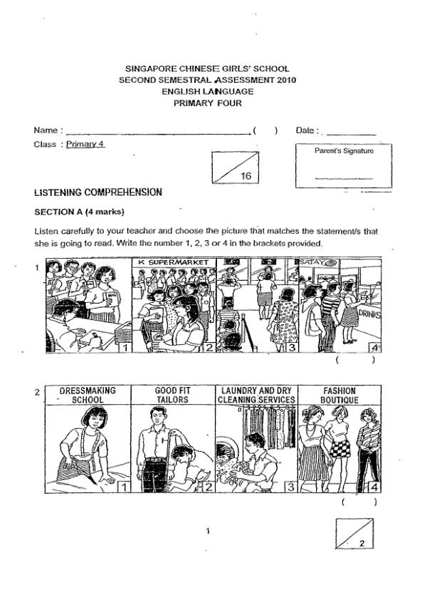 Singapore Chinese Girls P4 Eng SA2 2010 exam paper PDF first page preview