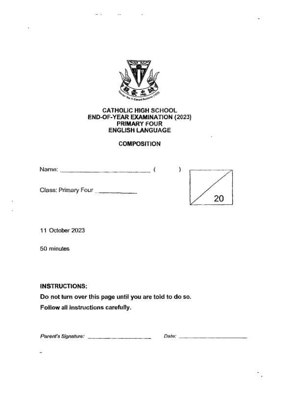 Catholic High P4 Eng SA2 2023 exam paper PDF preview