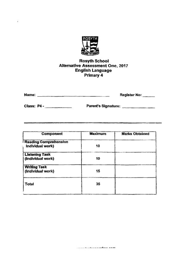 Rosyth P4 Eng WA1 2017 exam paper PDF preview